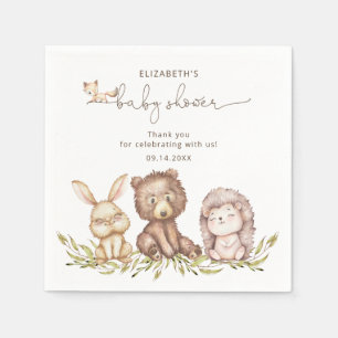 Waldtiere Grünpflanzen neutrale Babydusche Serviette