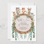 Waldtiere Grünpflanzen Wild Einen Geburtstag Einladung (Vorderseite)