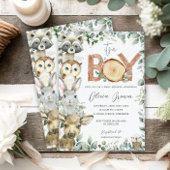 Waldtiere Grünpflanzen Wood Boy Babydusche Einladung