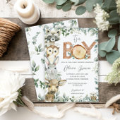 Waldtiere Grünpflanzen Wood Boy Babydusche Einladung