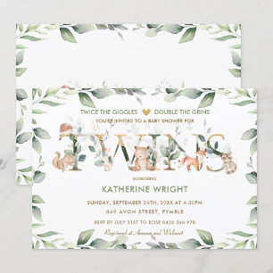 Waldtiere Grünpflanzen Zwillingswinddusche Einladung