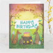 Waldtiere Happy Birthday Card Karte (Gelbe Blume)