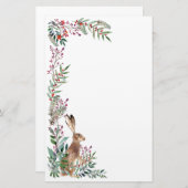 Waldtiere, Hasen, Blattwerk, rote Beeren Briefpapier (Vorne/Hinten)