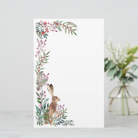 Waldtiere, Hasen, Blattwerk, rote Beeren Briefpapier (Stehend Vorderseite)