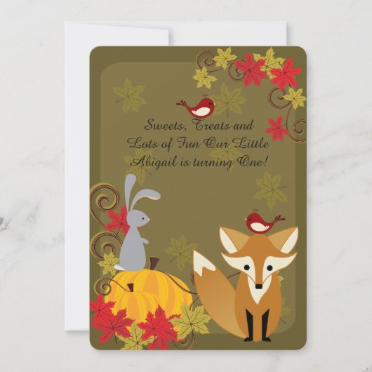 Waldtiere Herbst 1. Geburtstag Einladung (Vorderseite)