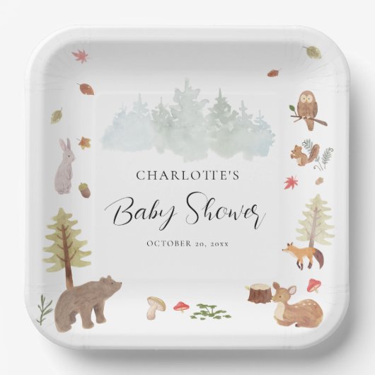 Waldtiere Herbst Baby Shower Pappteller (Vorderseite)