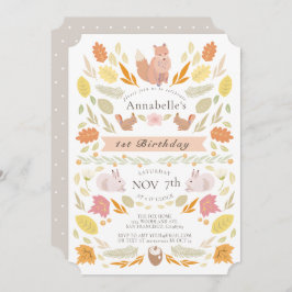 Waldtiere Herbst Blätter 1. Geburtstag Einladung