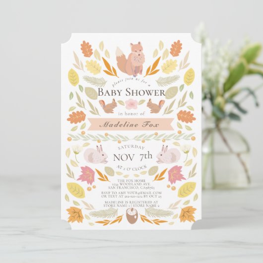 Waldtiere Herbst Blätterdusche Einladung (Stehend Vorderseite)