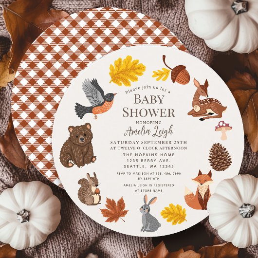Waldtiere Herbst Herbstkranz Babyparty Einladung