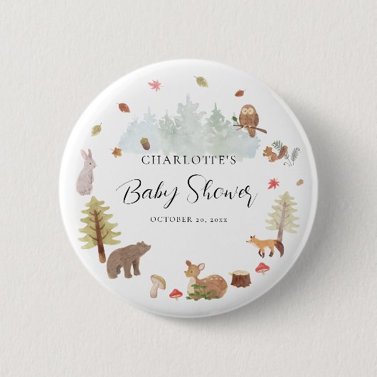 Waldtiere Herbst-Kinderdusche Button (Vorderseite)