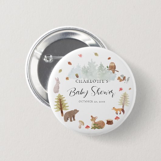 Waldtiere Herbst-Kinderdusche Button (Vorne & Hinten)