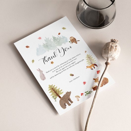 Waldtiere Herbst-Kinderdusche Dankeskarte
