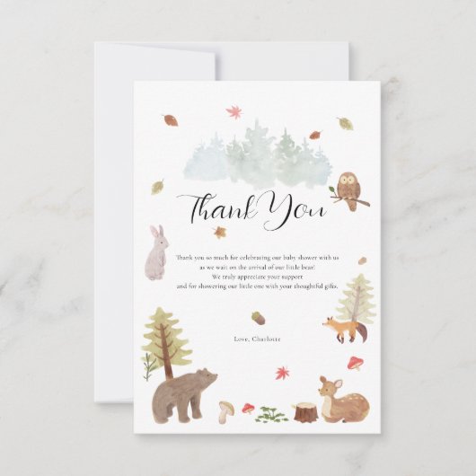 Waldtiere Herbst-Kinderdusche Dankeskarte (Vorderseite)
