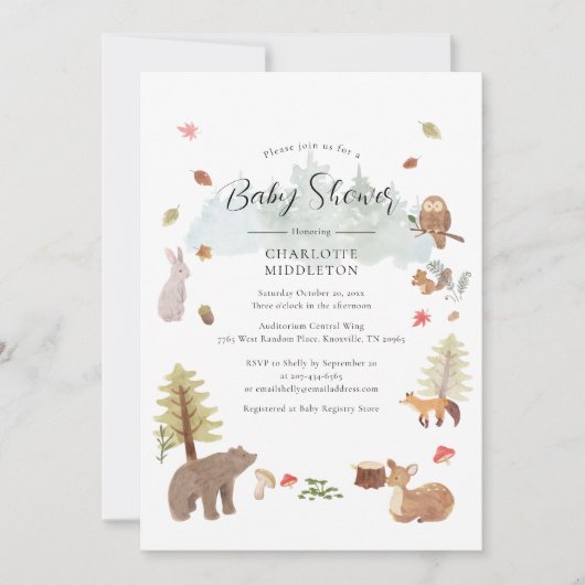 Waldtiere Herbst-Kinderdusche Einladung (Vorderseite)