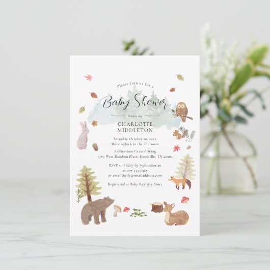 Waldtiere Herbst-Kinderdusche Einladung (Stehend Vorderseite)