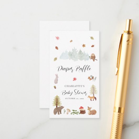 Waldtiere Herbst Kinderdusche Windelwanne Begleitkarte (Vorderseite/Rückseite Beispiel)