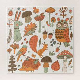 Waldtiere: Herbstliche Farbige Hintergrund. Puzzle