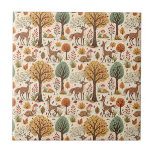 Waldtiere & Herbstwald-Saison-Muster Fliese