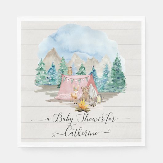 Waldtiere Hirschbärenblume Rustikale Babydusche Serviette (Vorderseite)