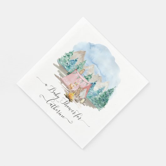 Waldtiere Hirschbärenblume Rustikale Babydusche Serviette (Ecke)