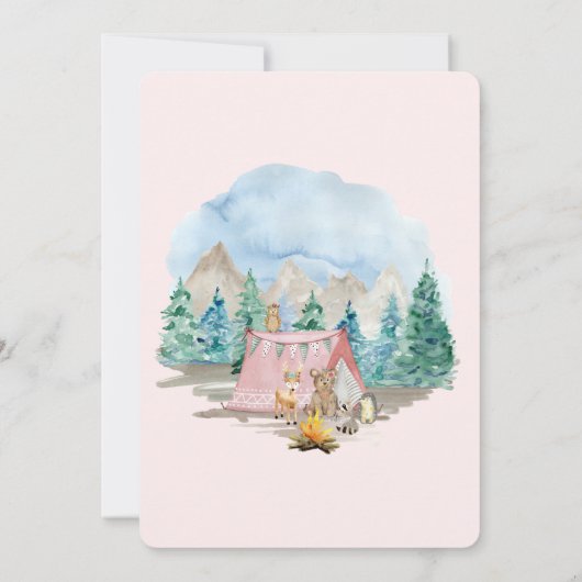 Waldtiere Hirschbärenblütendusche Einladung (Rückseite)