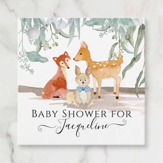 Waldtiere Hirsche Hasen Fox Baby Boy Dusche Geschenkanhänger (Vorderseite)