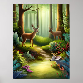 Waldtiere Hirsche in Wäldern AI Generativ Poster