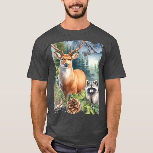 Waldtiere Hirsche Raccoon Natur T-Shirt (Vorderseite)