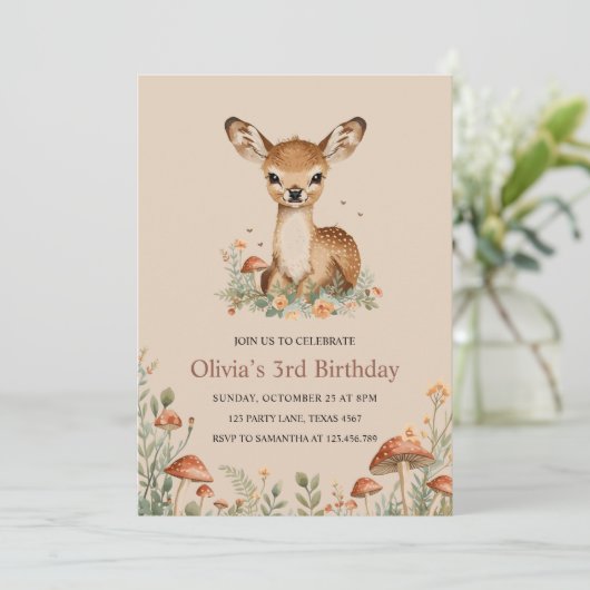 Waldtiere Hirsche Rustikale Waldtiere Kinder Einladung (Stehend Vorderseite)