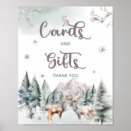 Waldtiere Hirsche Winterkarten und Geschenke Poster (Vorne)