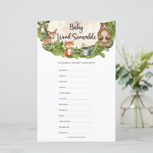 Waldtiere Holz Baby Word Scramble (Stehend Vorderseite)