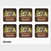 Waldtiere Holz Print Buchzeichen Label Quadratischer Aufkleber (Blatt)