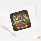 Waldtiere Holz Print Buchzeichen Label Quadratischer Aufkleber (Umschlag)