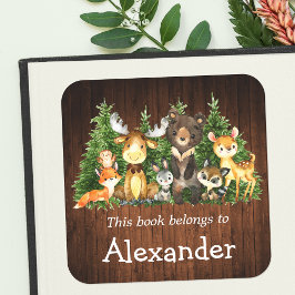 Waldtiere Holz Print Buchzeichen Label Quadratischer Aufkleber
