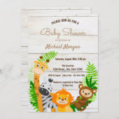 Waldtiere, Holzgewebe, Woodland Babydusche Einladung (Vorne/Hinten)