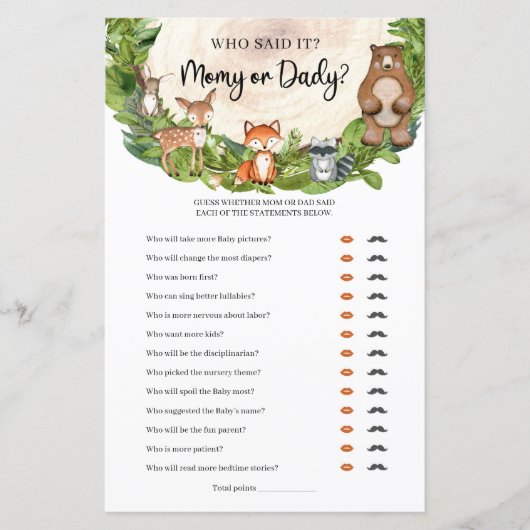 Waldtiere Holzschnitt Mommy oder Daddy (Vorderseite)