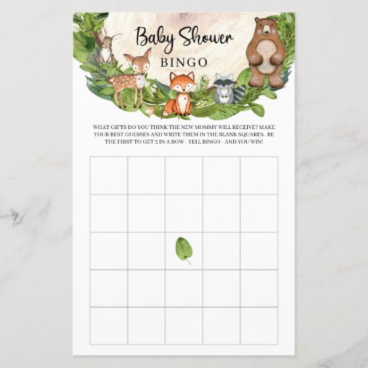 Waldtiere Holzschnitzel Grüne Baby Bingo (Vorderseite)