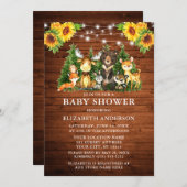 Waldtiere Holzsonnenblumen Lichterdusche Einladung (Vorne/Hinten)