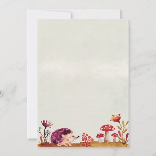 Waldtiere Igel Girl Baby Dusche Einladung (Rückseite)