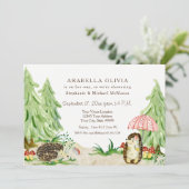 Waldtiere Igel Girl Baby Dusche Einladung (Stehend Vorderseite)
