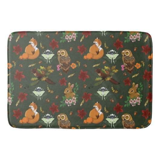 Waldtiere im Herbst grün Badematte (Vorderseite)