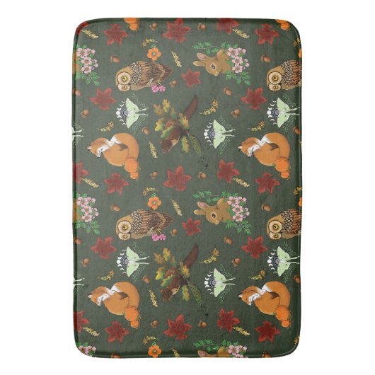 Waldtiere im Herbst grün Badematte (Vorderseite Vertikal)