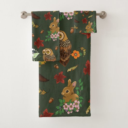 Waldtiere im Herbst grün Badhandtuch Set (Insitu)