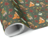 Waldtiere im Herbst grün Geschenkpapier (Rolleneckpunkt)