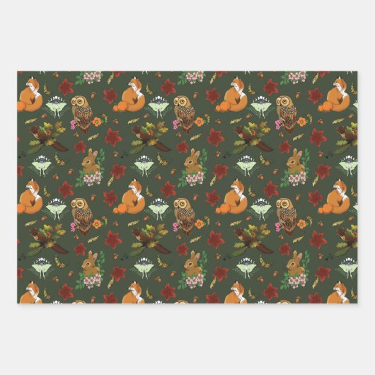 Waldtiere im Herbst grün Geschenkpapier Set (Vorderseite 3)