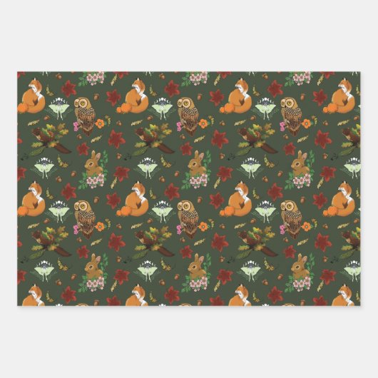 Waldtiere im Herbst grün Geschenkpapier Set (Vorderseite 2)