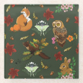 Waldtiere im Herbst grün Glasuntersetzer (Vorderseite)