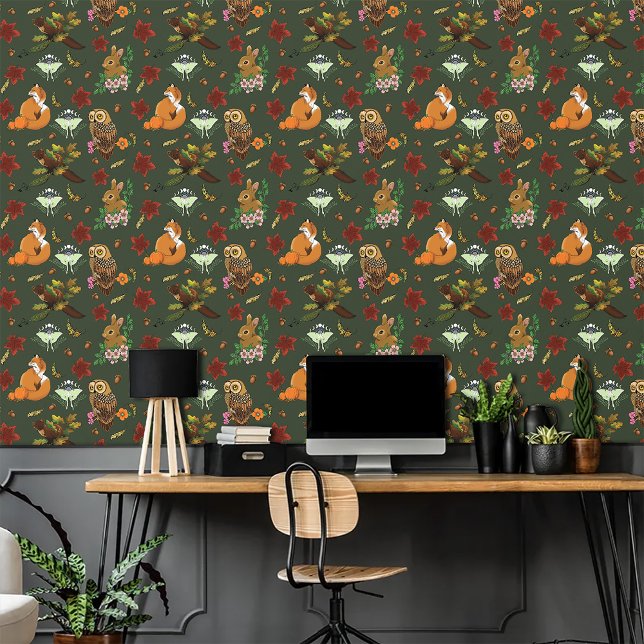 Waldtiere im Herbst grün Tapete (Von Creator hochgeladen)