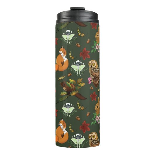 Waldtiere im Herbst grün Thermosbecher (Vorderseite)