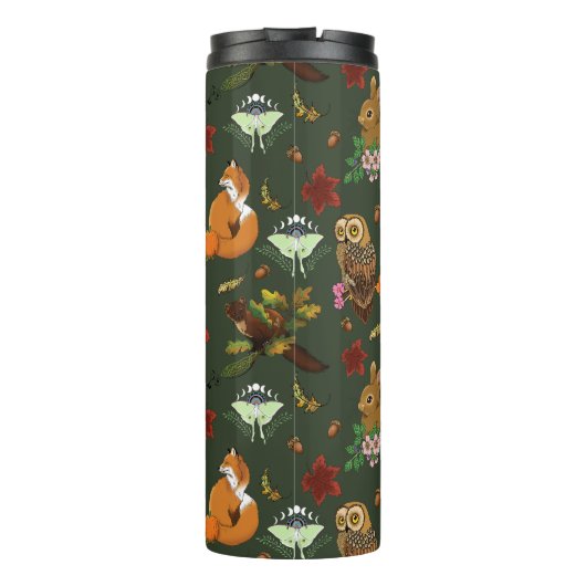 Waldtiere im Herbst grün Thermosbecher (Rückseite)